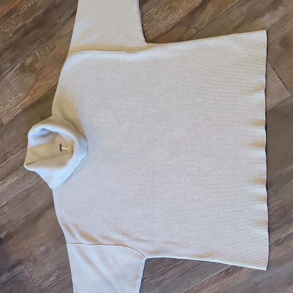 Free People Oatmeal Beige Ribbed Turtleneck Sweater, Size XL